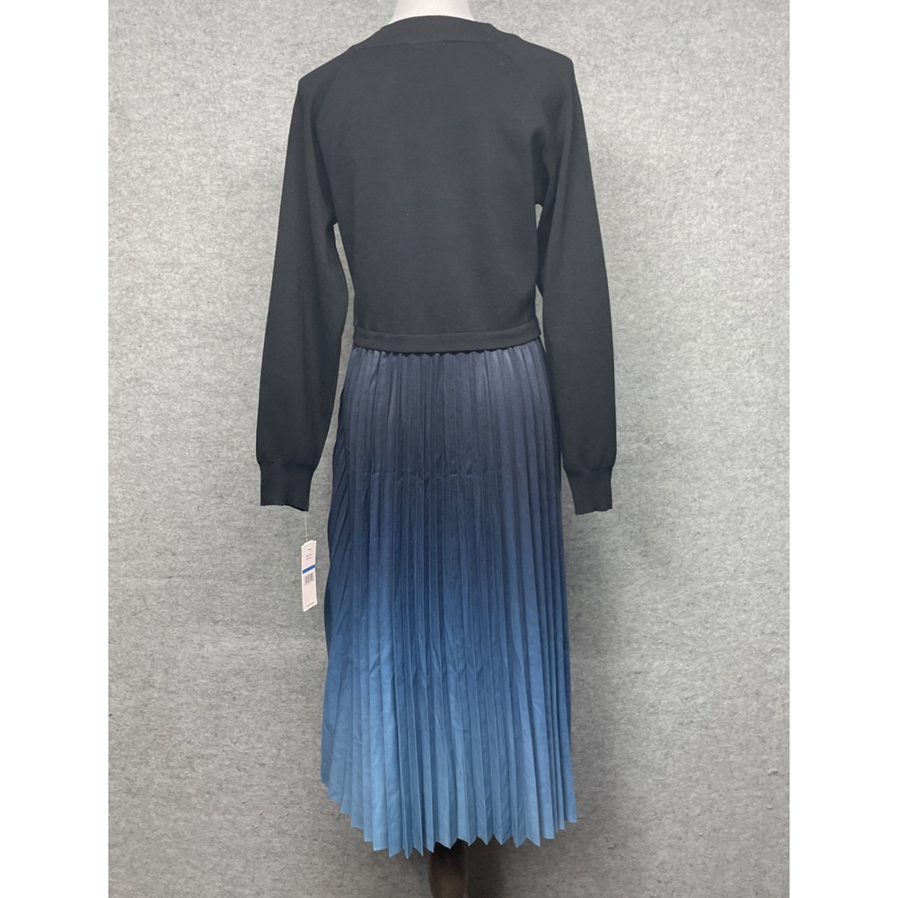 NWT Nanette Lepore XL Ombre Pleated Midi Dress Black/Blue Long Slv Classic FLAW - Picture 11 of 13